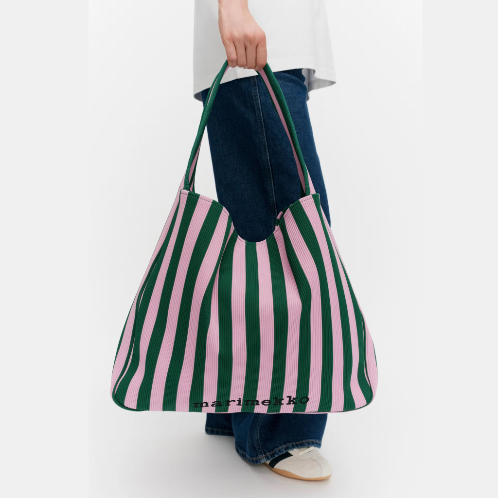 Knitted Bag Large - Merirosvo Olkalaukku pinkki/tummanvihreä - Image 3