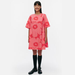 Kukkiva Unikko- mekko punainen, pinkki