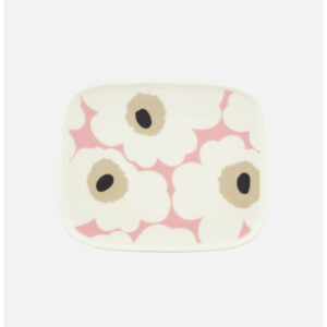 Oiva Unikko - Lautanen 12x15cm vaaleanpunainen, valkoinen