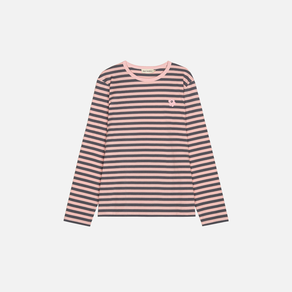 Tasaraita Unisex Unikko - Trikoopaita harmaa, vaal.punainen - Image 2